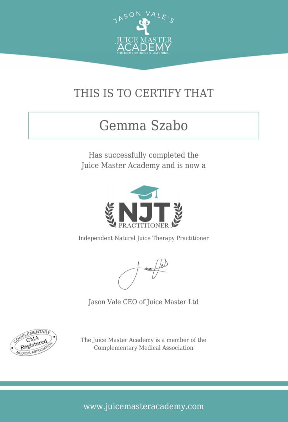 juice master academy certificate